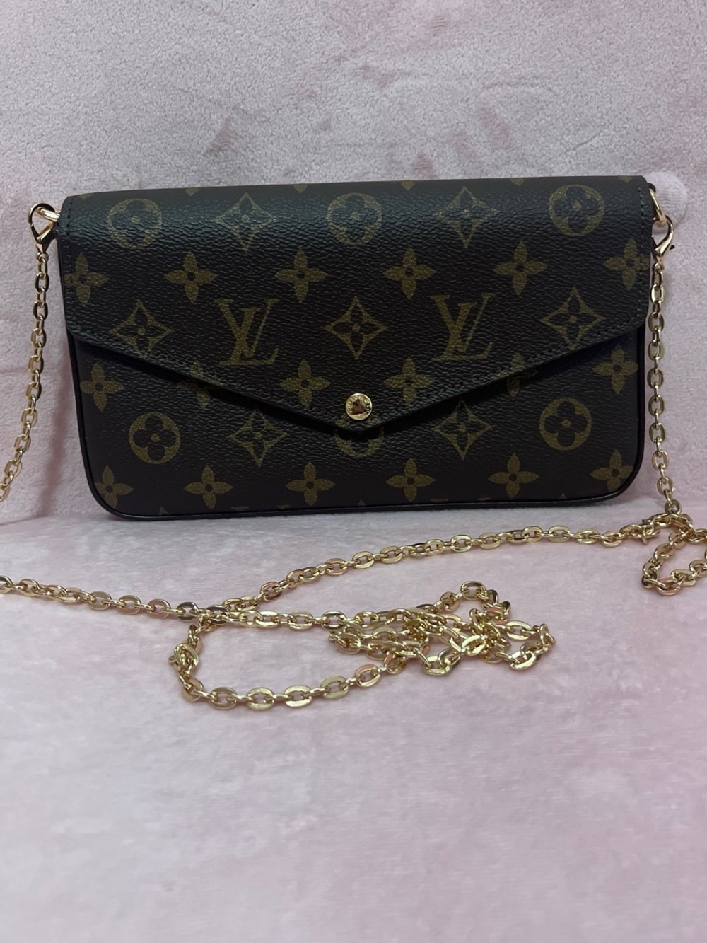 Louis Vuitton Brown Monogram Canvas Crossbody Wallet with Gold Chain